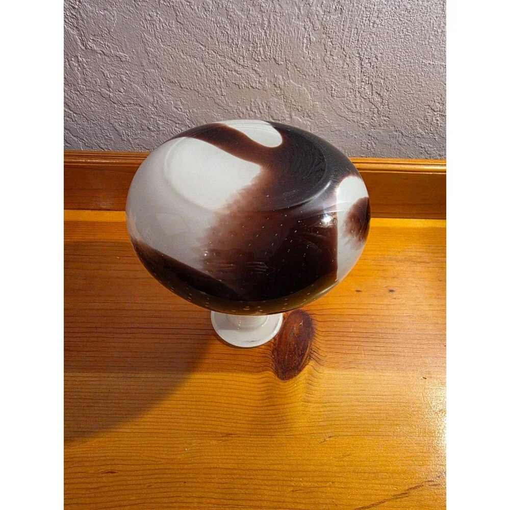Vintage Hand Blown Art Glass Vase Brown White Controlled Bubble Studio Glass 7
